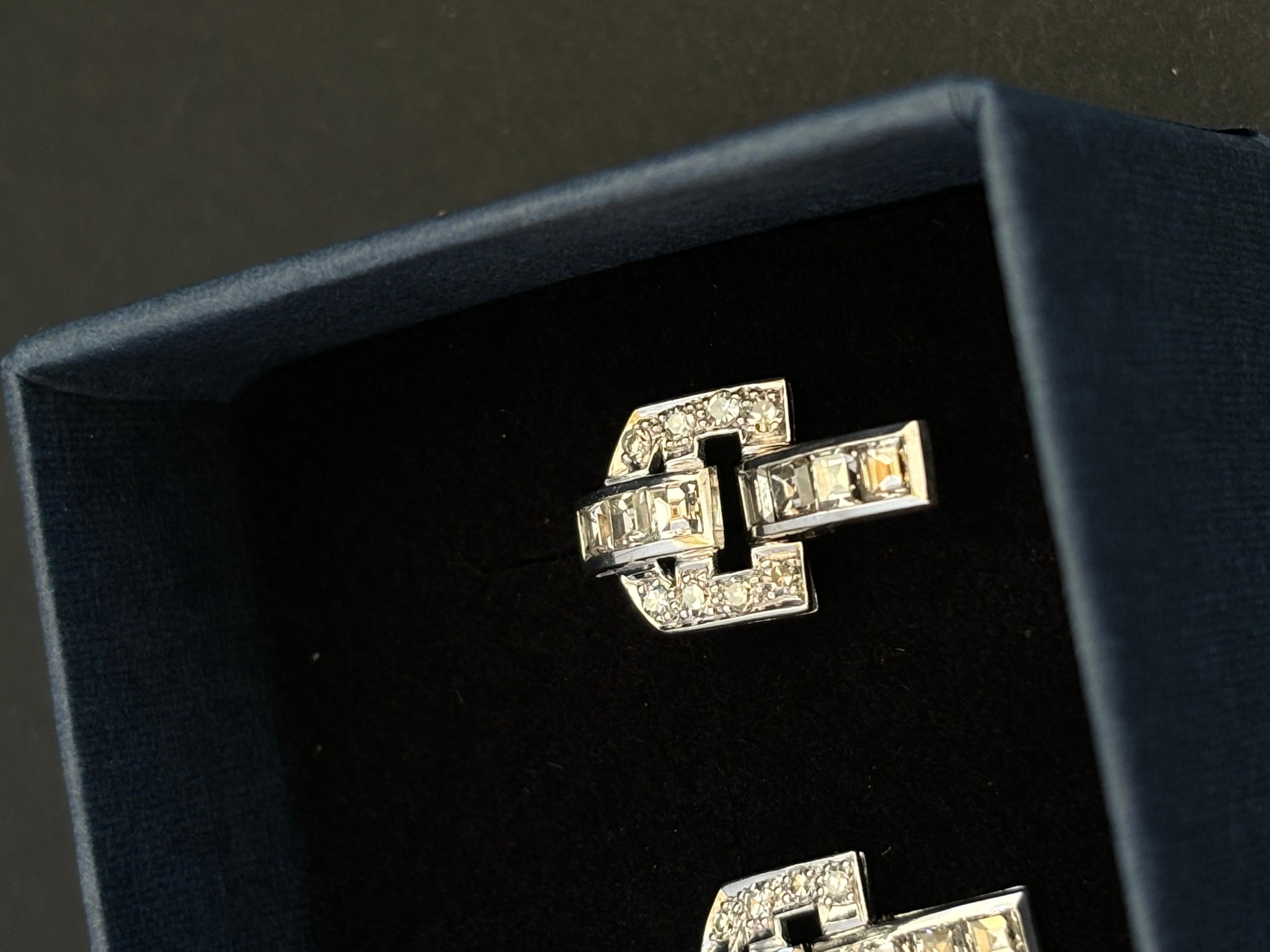 Rough Cut Art Deco Diamond and Grey Gold 18k Earrings For Sale
