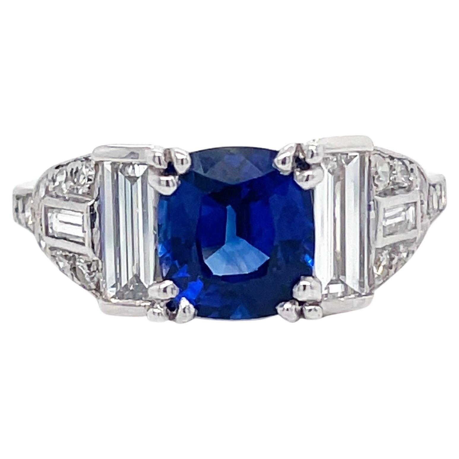 Art Deco Style Diamond and Heat Only Sapphire Ring For Sale