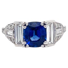 Art Deco Style Diamond and Heat Only Sapphire Ring