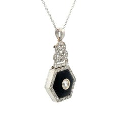 Art Deco Diamond and Hexagon Onyx Platinum Vintage Statement Pendant Necklace