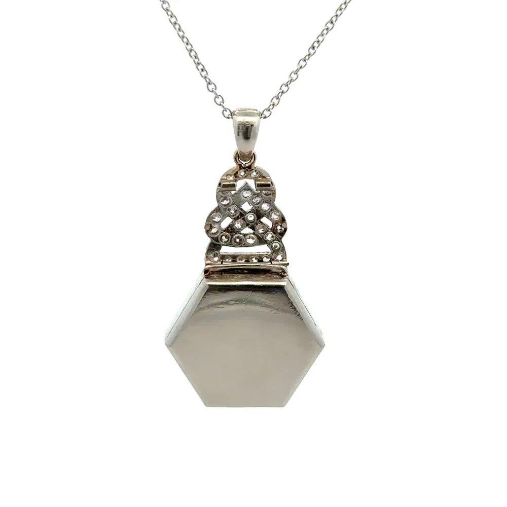 Women's Art Deco Diamond and Hexagon Onyx Platinum Vintage Statement Pendant Necklace For Sale