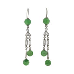 Art Deco Diamond and Jadeite Jade Dangle Earrings