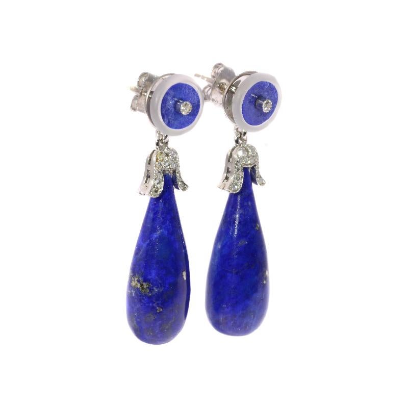 Art Deco Diamond and Lapis Lazuli Dangle Earrings In Excellent Condition In Antwerp, BE