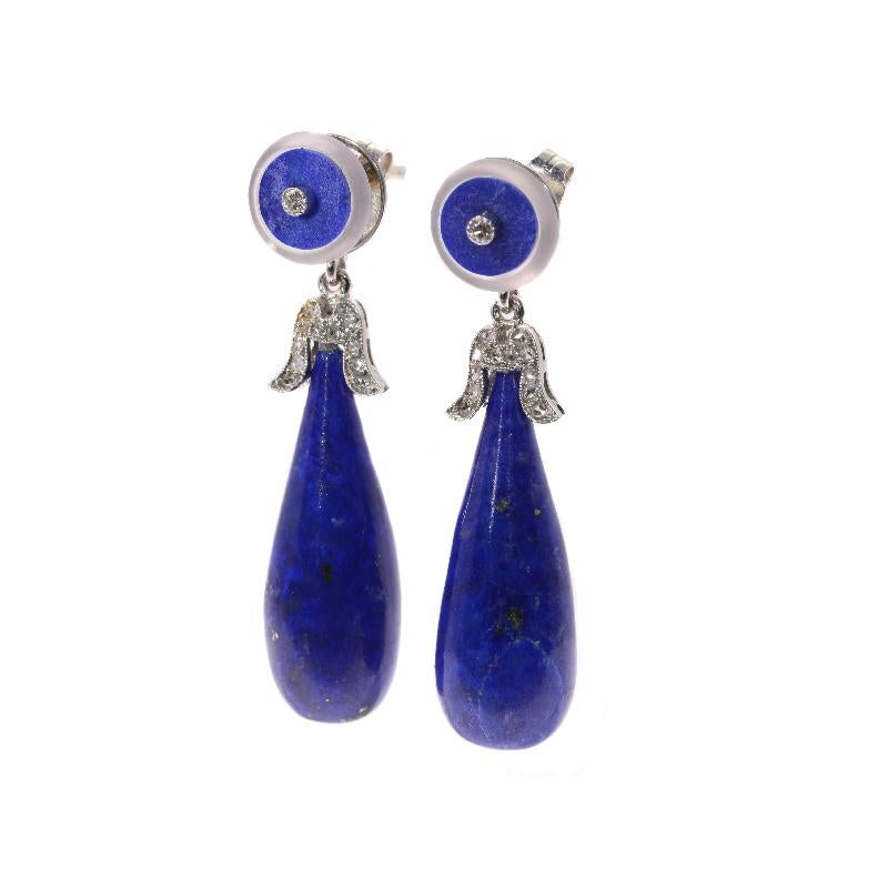 Women's Art Deco Diamond and Lapis Lazuli Dangle Earrings