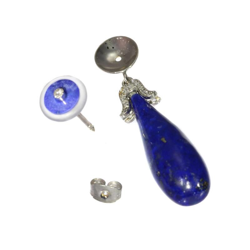 Art Deco Diamond and Lapis Lazuli Dangle Earrings 2