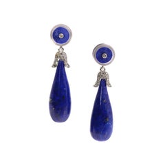 Antique Art Deco Diamond and Lapis Lazuli Dangle Earrings