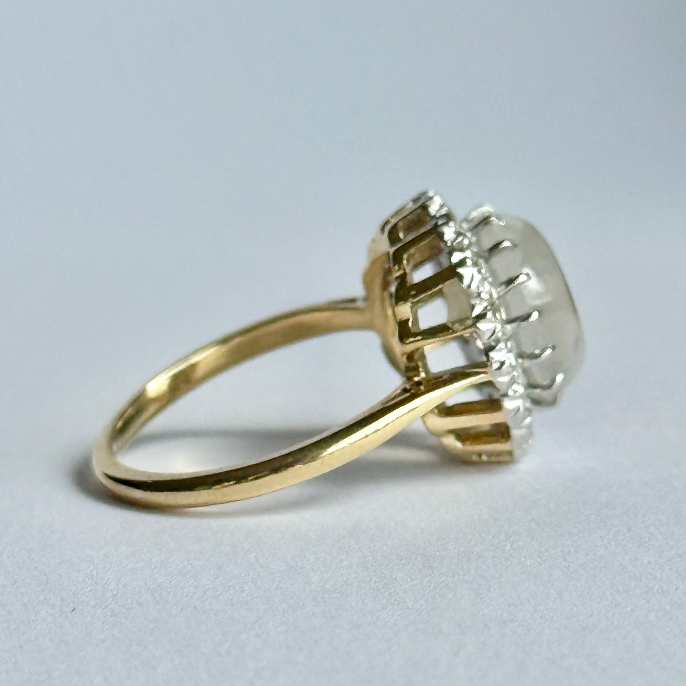 Art Deco Diamond and Moonstone 18 Carat Gold and Platinum Ring In Good Condition For Sale In Chipping Campden, GB