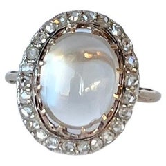 Art Deco Diamond and Moonstone 18 Carat Gold and Platinum Ring