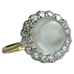 Art Deco Diamond and Moonstone 18 Carat Gold and Platinum Ring