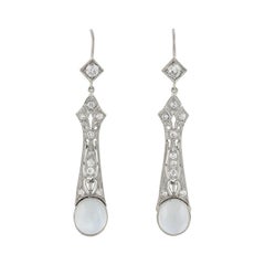 Art Deco Diamond and Moonstone Drop Earrings