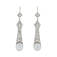 Vintage Art Deco Diamond and Moonstone Drop Earrings