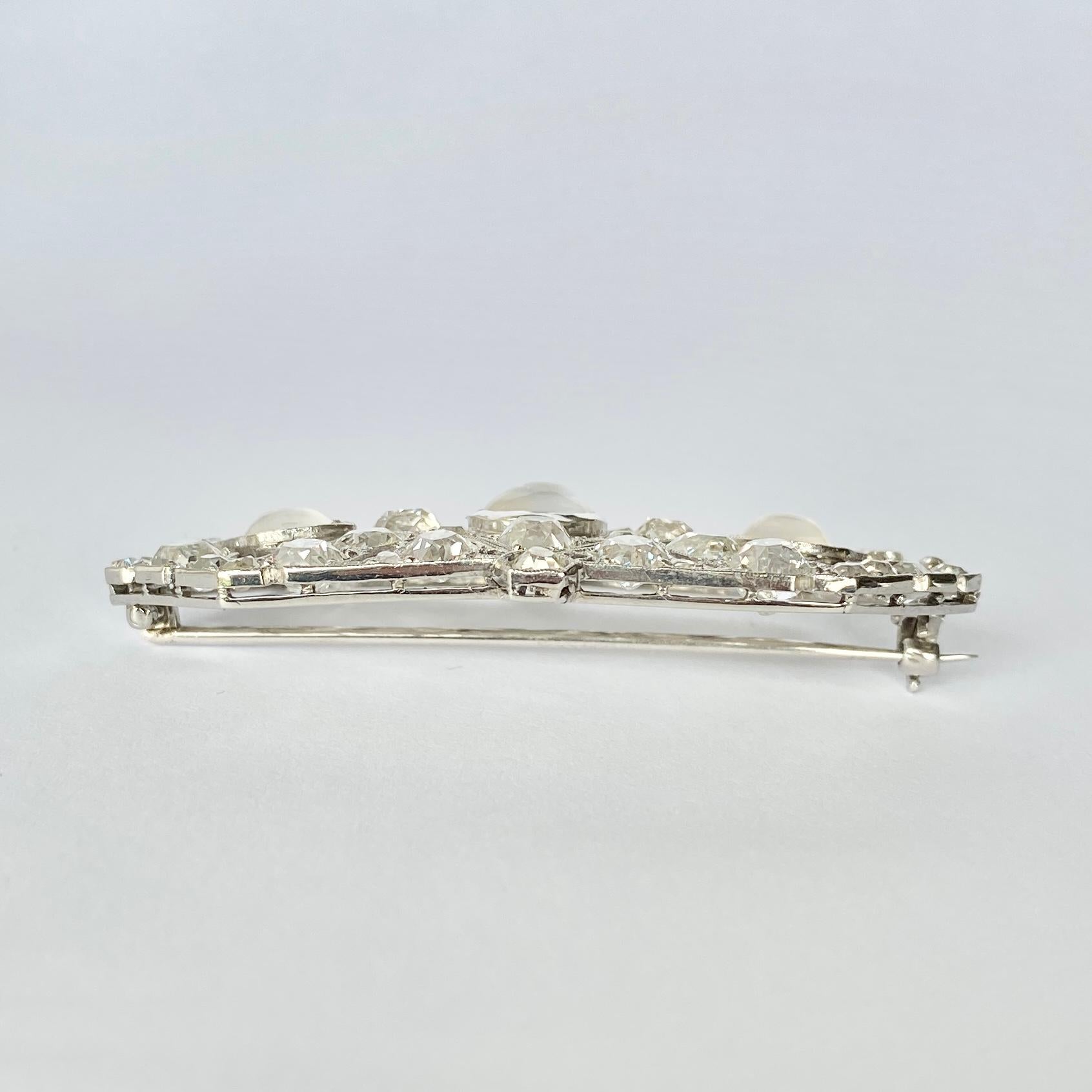 Art Deco Diamond and Moonstone Platinum Brooch In Excellent Condition In Chipping Campden, GB