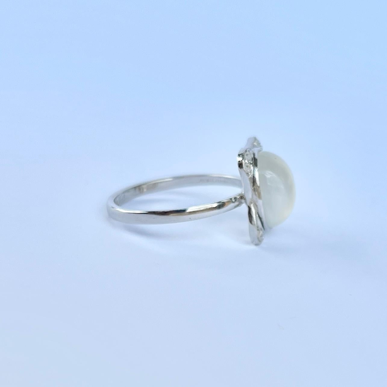 Women's Art Deco Diamond and Moonstone Platinum Ring For Sale