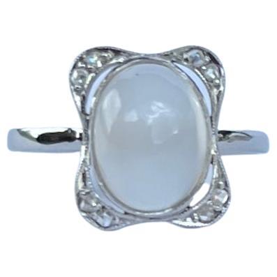 Art Deco Diamond and Moonstone Platinum Ring