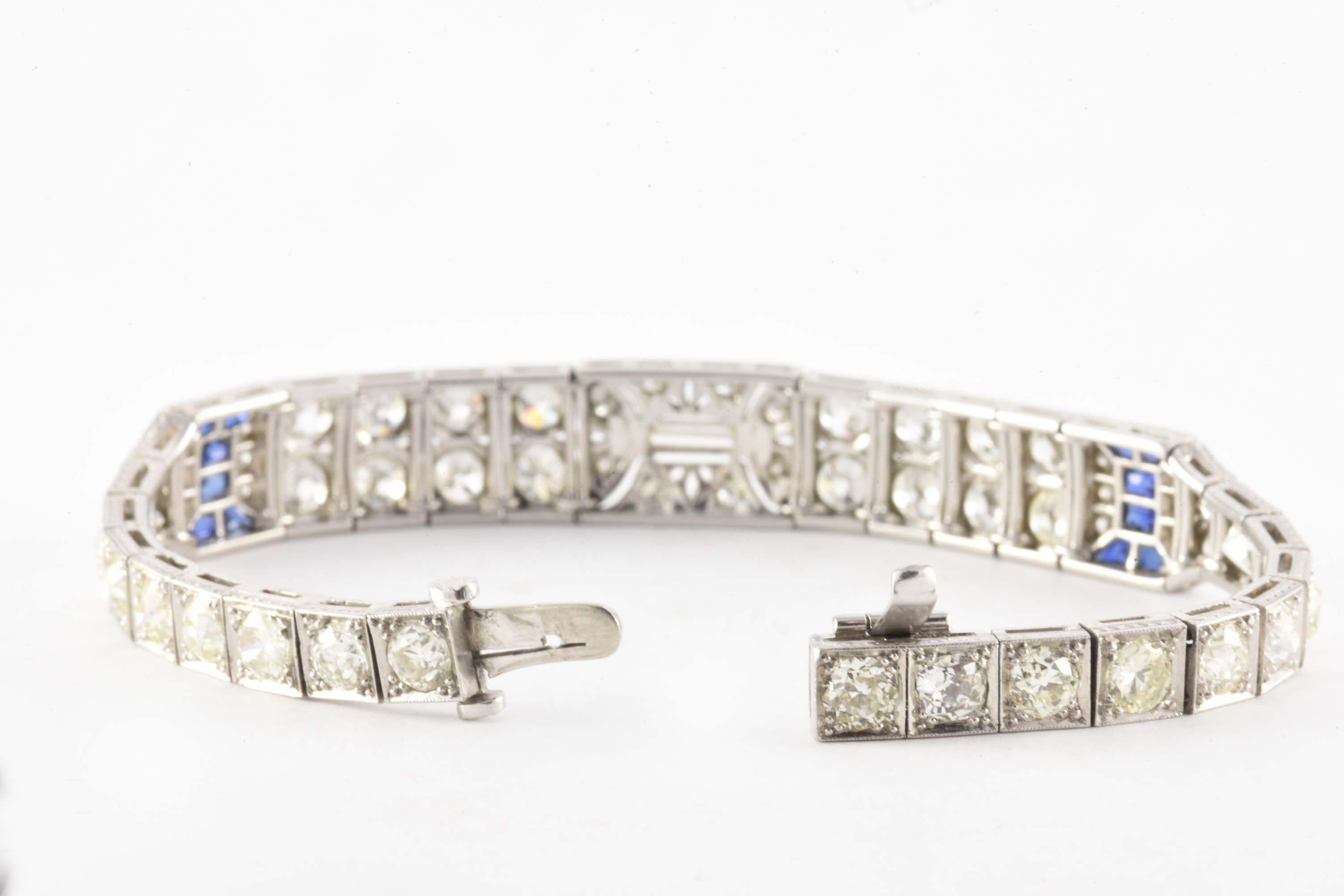 Art Deco Diamond and Natural Blue Sapphire Bracelet In Good Condition In Denver, CO