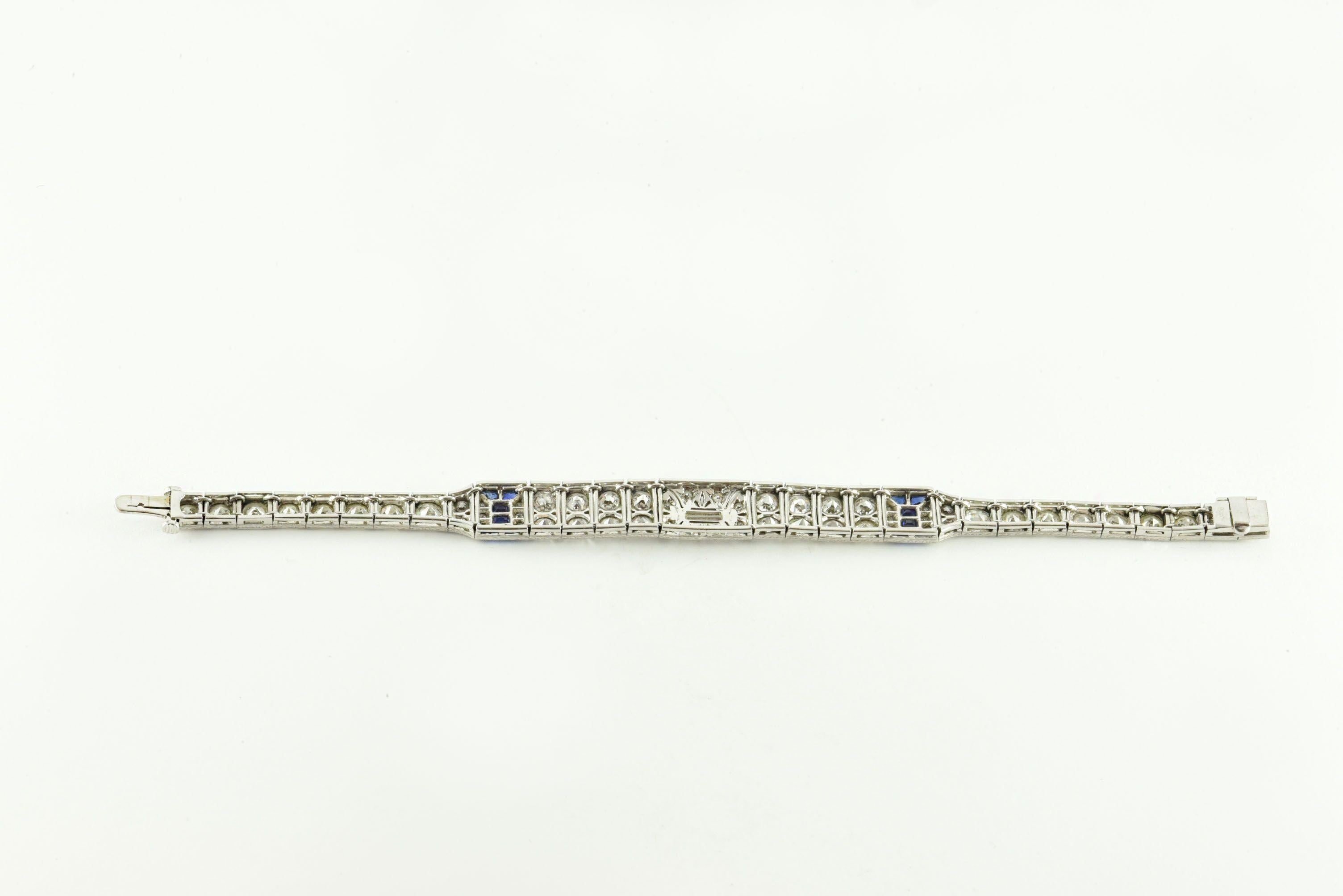 Art Deco Diamond and Natural Blue Sapphire Bracelet 4