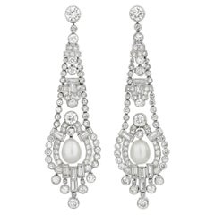 Art Deco Diamond and Natural Pearl Earrings