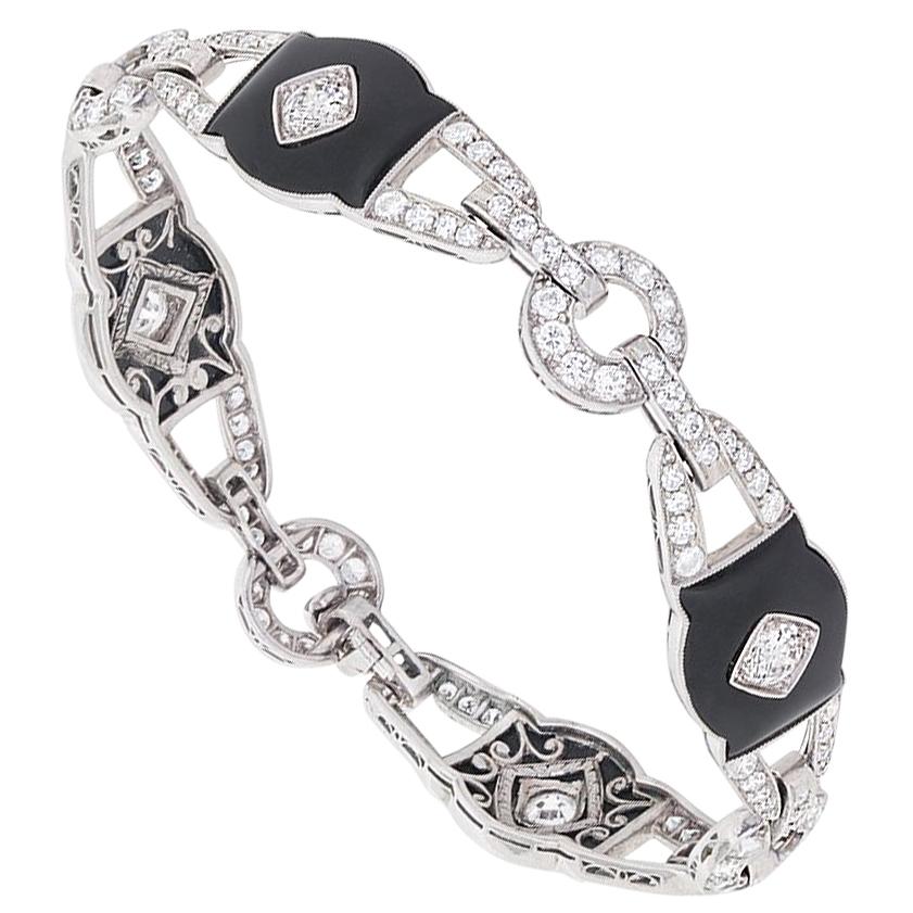 Art Deco Diamond and Onyx Bracelet, circa 1920s