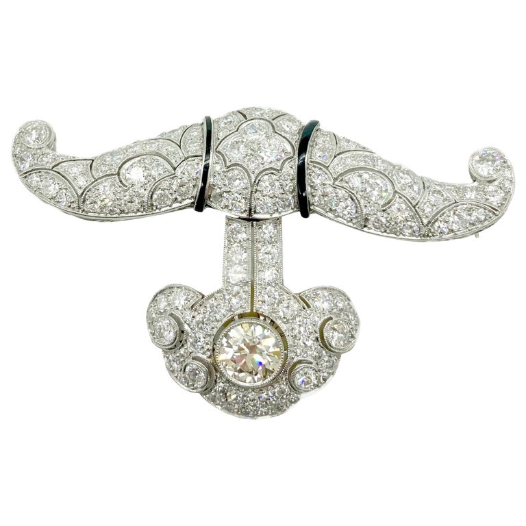 Art Deco Diamond and Onyx Brooch Pendant For Sale