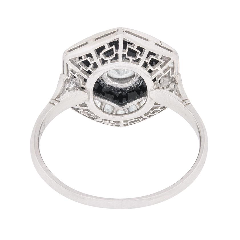 Women's or Men's Art Deco Diamond and Onyx Cluster Ring, circa 1930s