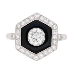 Art Deco Diamond and Onyx Cluster Ring, circa 1930s