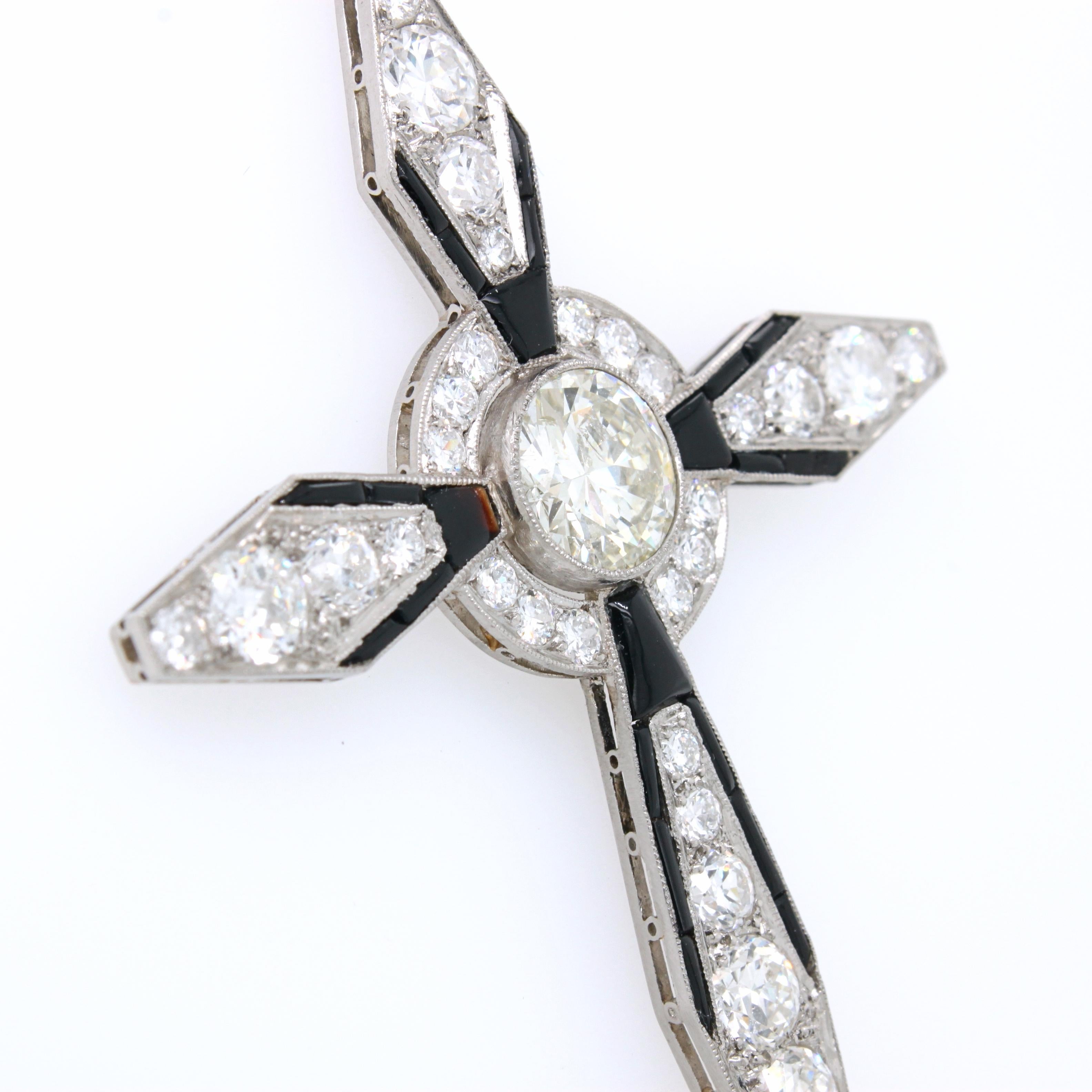 Art Deco Diamond and Onyx Cross Pendant, circa 1920s 2