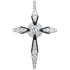 Art Deco Diamond and Onyx Cross Pendant, circa 1920s