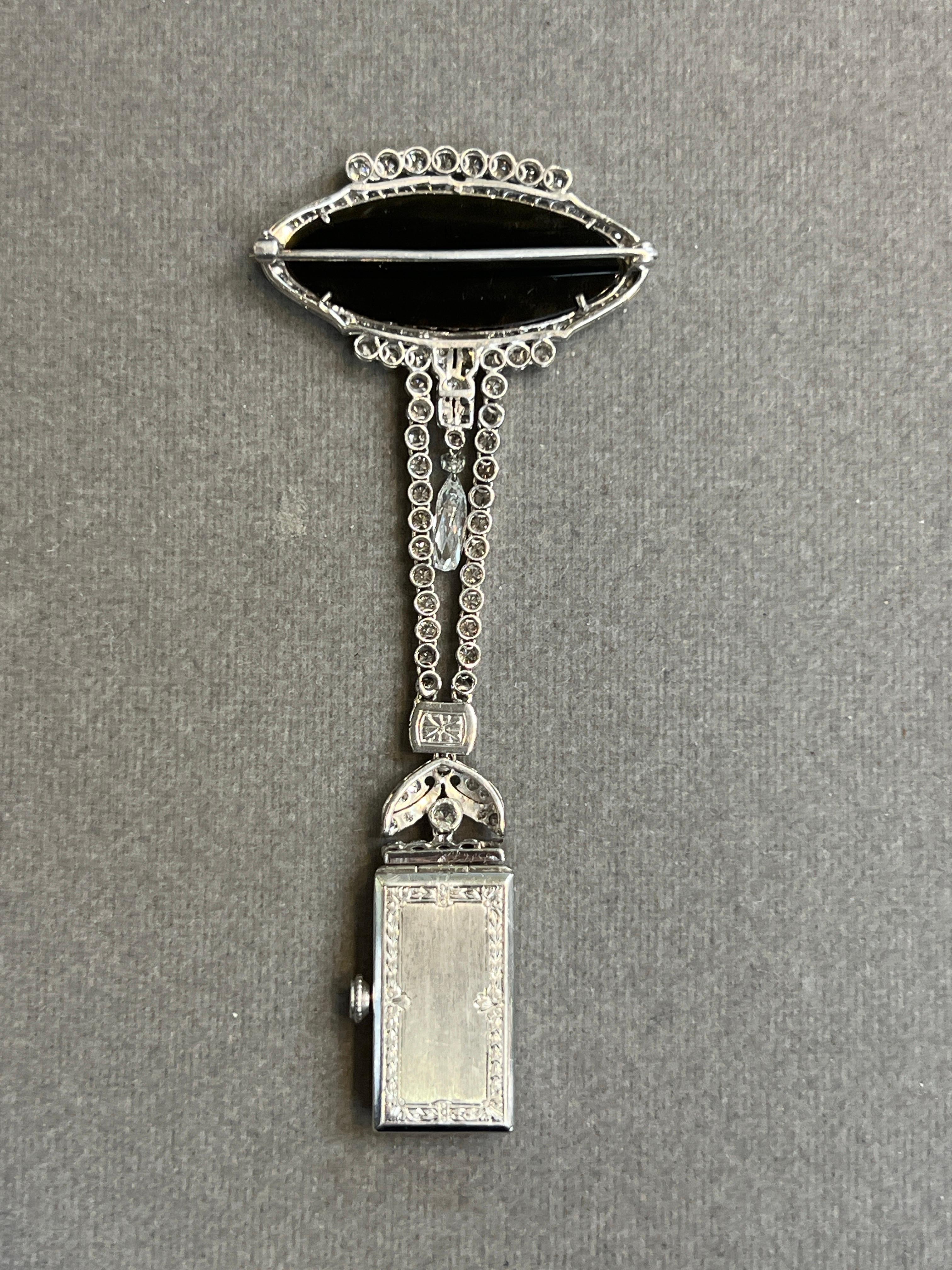 Art Deco Diamant und Onyx Ansteckuhr für Damen oder Herren im Angebot