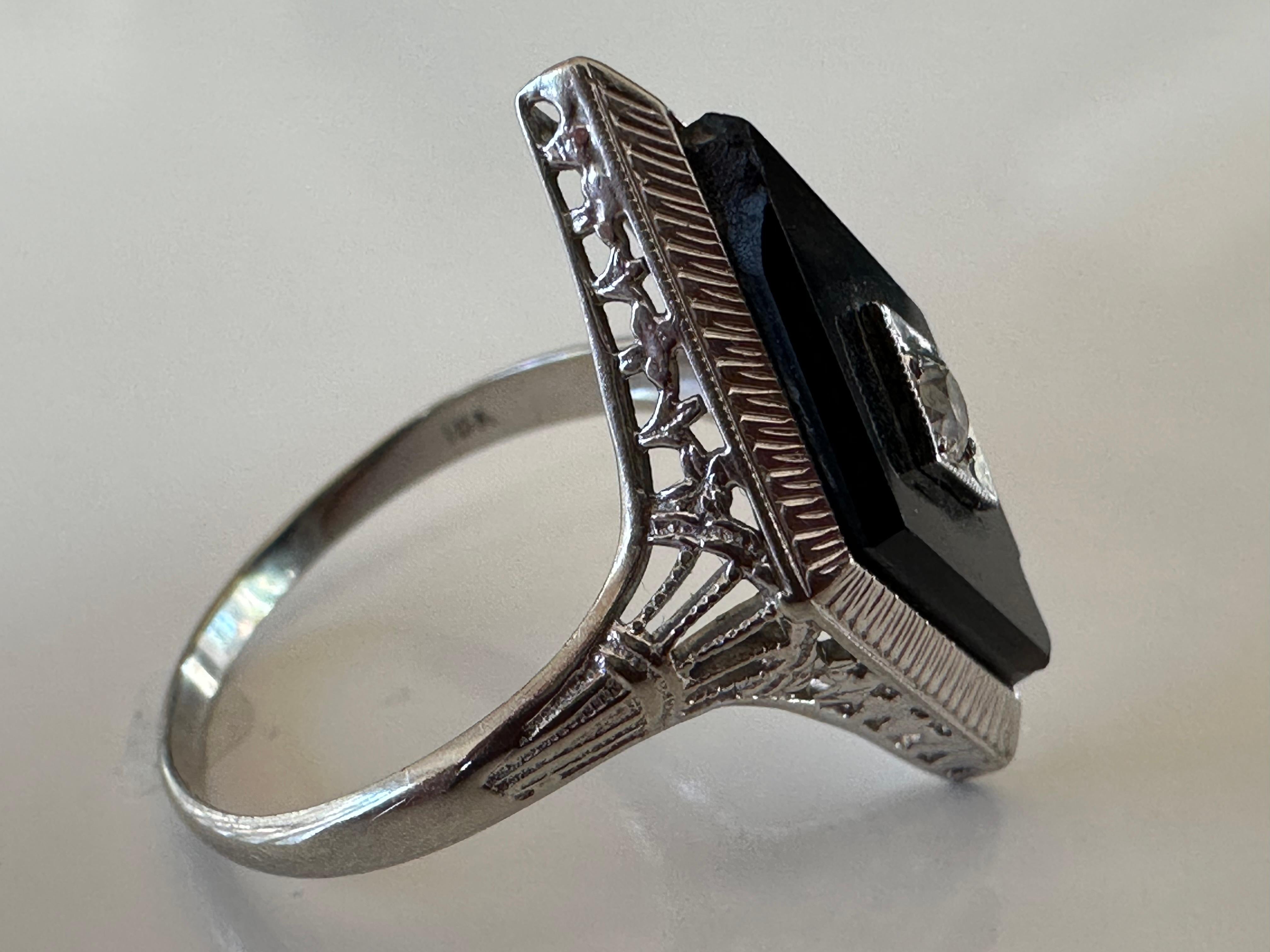 Art Deco Diamond and Onyx Navette Dinner Ring  In Good Condition For Sale In Denver, CO