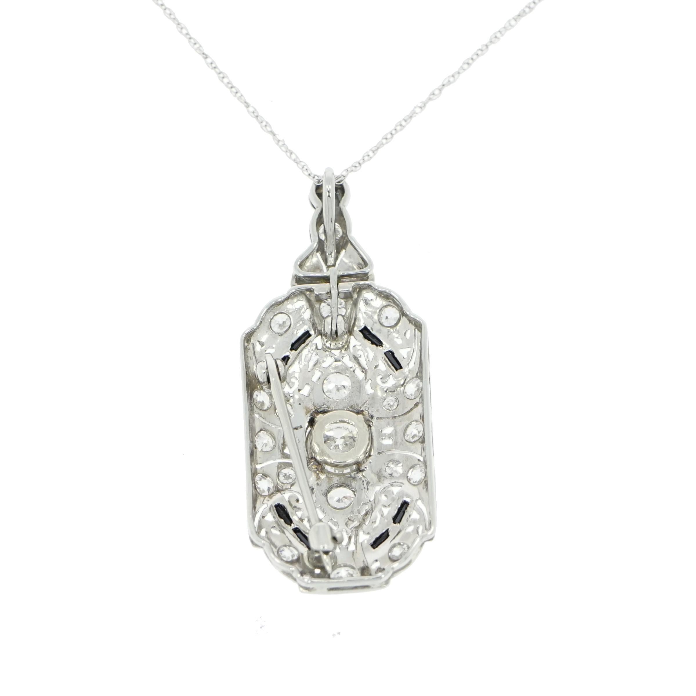 Women's Art Deco Style Diamond and Onyx Platinum Pendant
