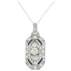 Art Deco Style Diamond and Onyx Platinum Pendant