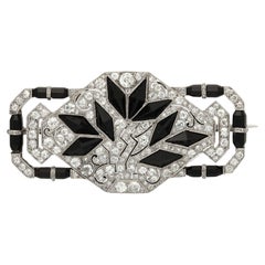 Antique Art Deco Diamond and Onyx Stylised Floral Brooch Circa 1925