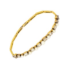 Art Deco Diamond and Pearl 18 Carat Gold Bracelet