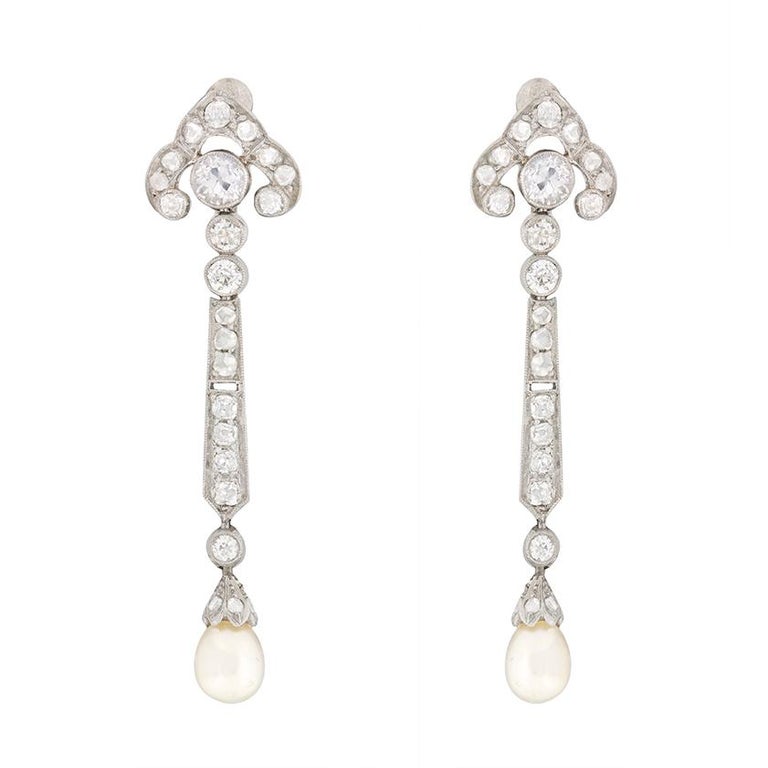 Art Deco Diamond and Pearl Drop Earrings, circa 1920s at 1stDibs | art ...