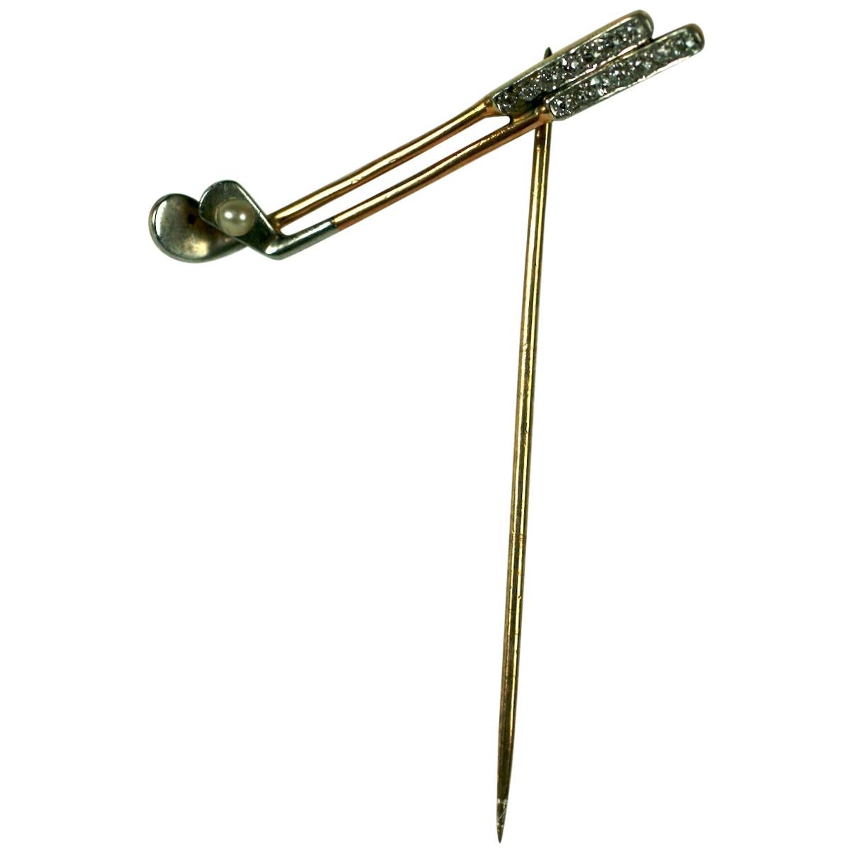 Art Deco Diamond and Pearl Golf Stickpin For Sale