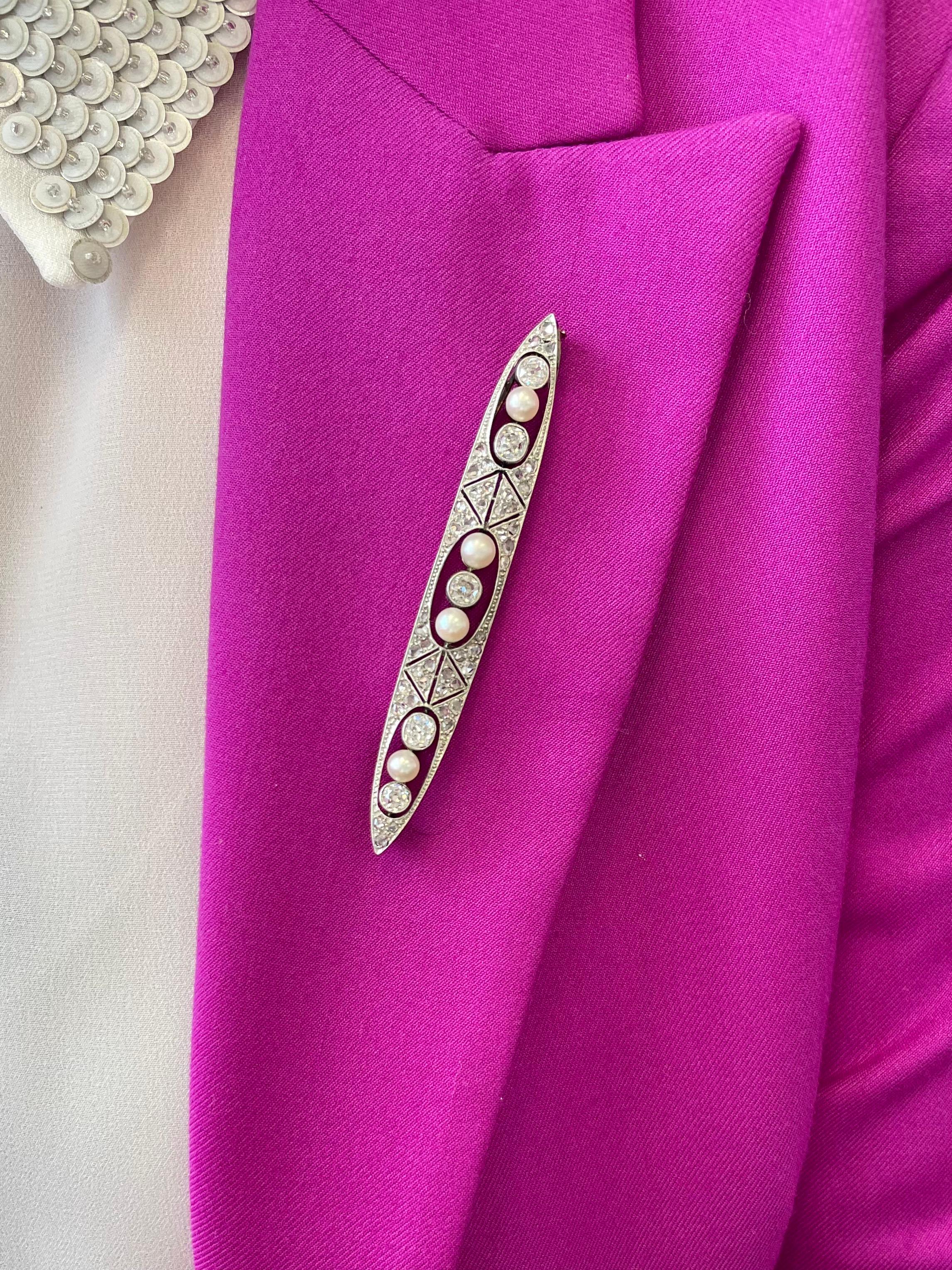 Art Deco Platinum Diamond Filigree Bar Brooch Pin For Sale 2