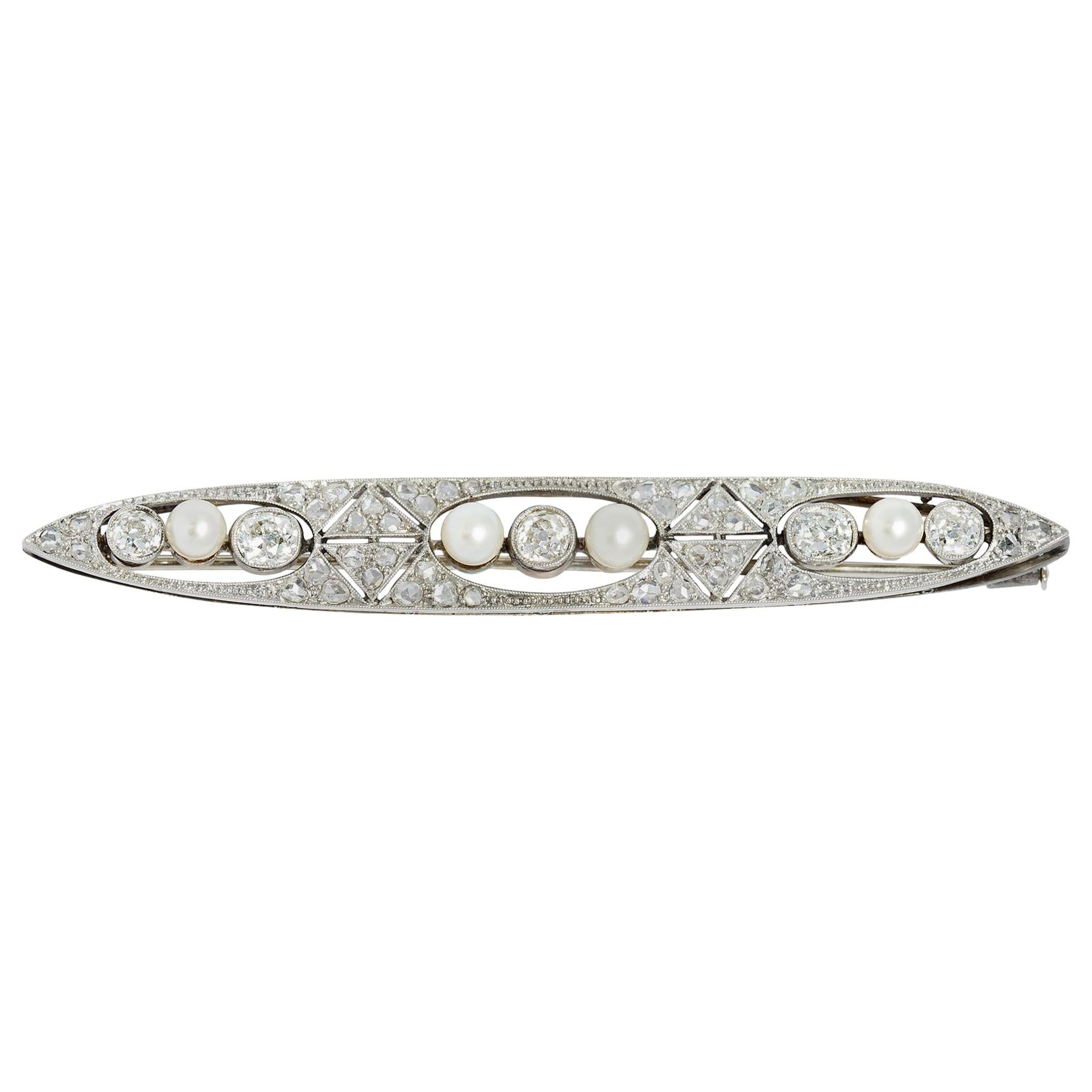 Art Deco Diamant und Perle Platin Brosche im Angebot