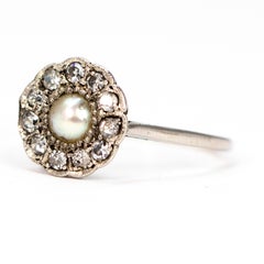 Art Deco Diamond and Pearl Platinum Cluster Ring