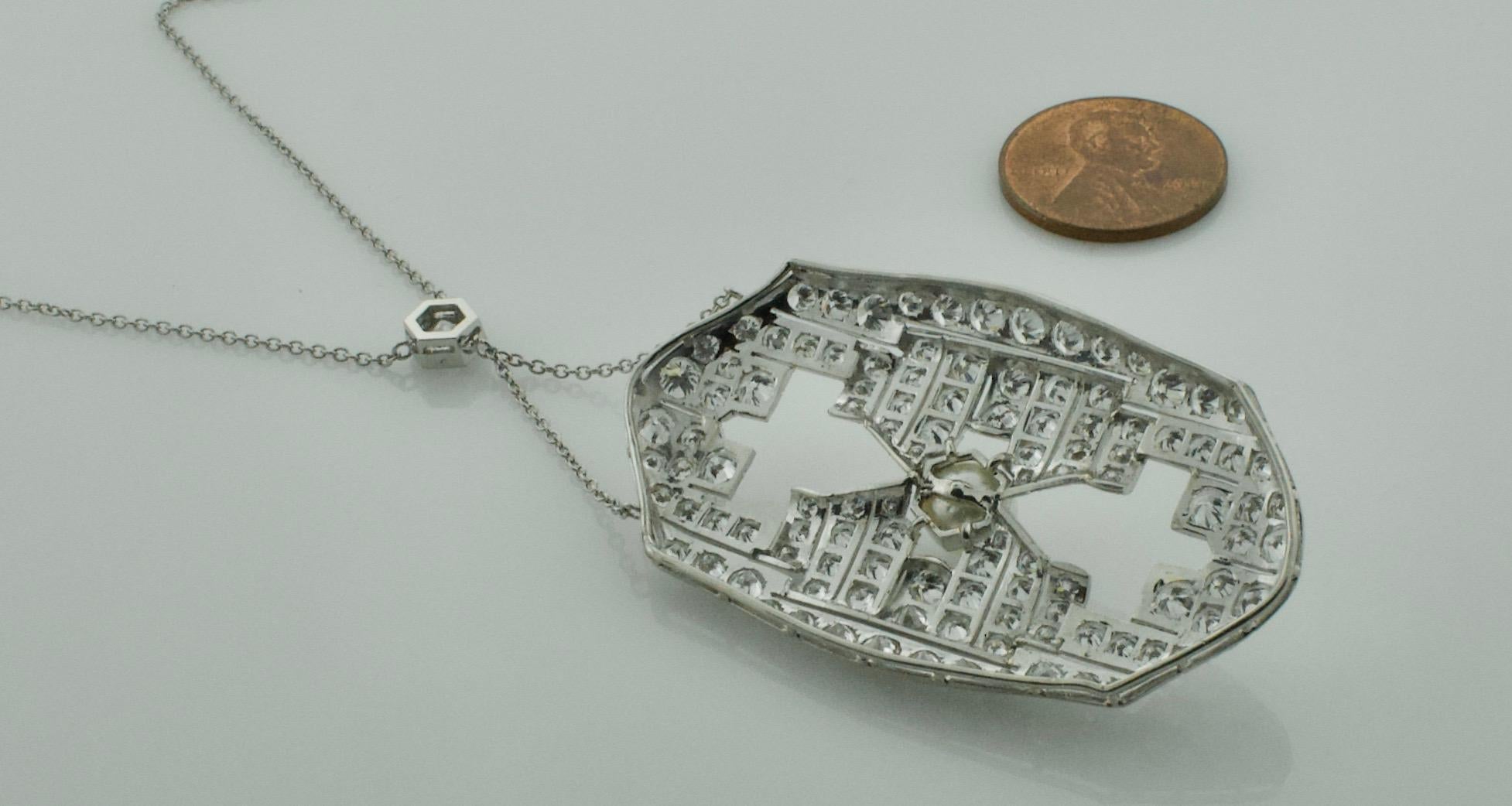 Women's or Men's Art Deco Diamond and Pearl Platinum Necklace, circa 1920s For Sale