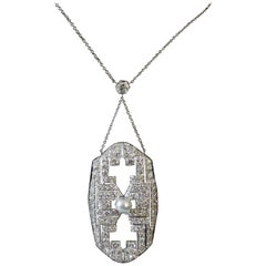 Art Deco Diamond and Pearl Platinum Necklace, circa 1920s