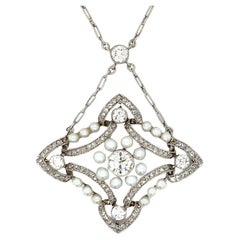 Vintage Art Deco Diamond and Pearl Platinum Pendant