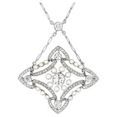 Art Deco Diamond and Pearl Platinum Pendant