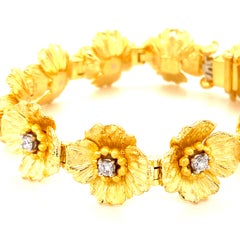 Art Deco Style Diamond and Platinum 24 Karat Yellow Gold "Flowers" Bracelet