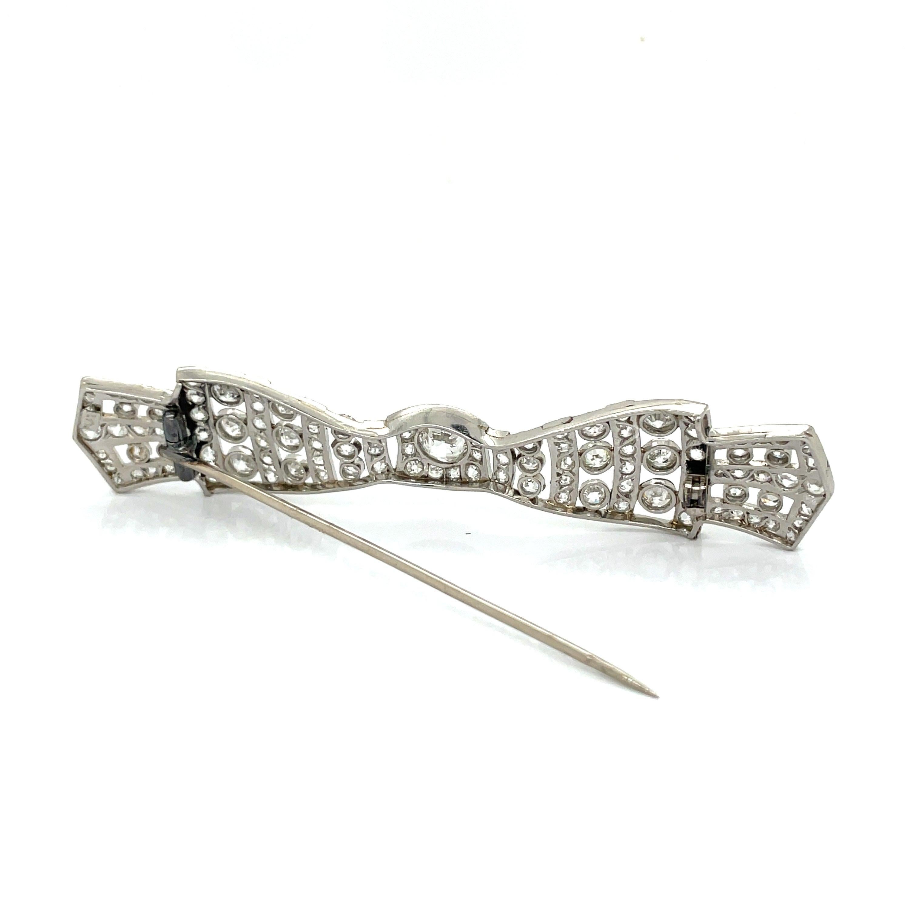 4.24 Ct. Art Deco Diamond and Platinum Bow Brooch For Sale 2