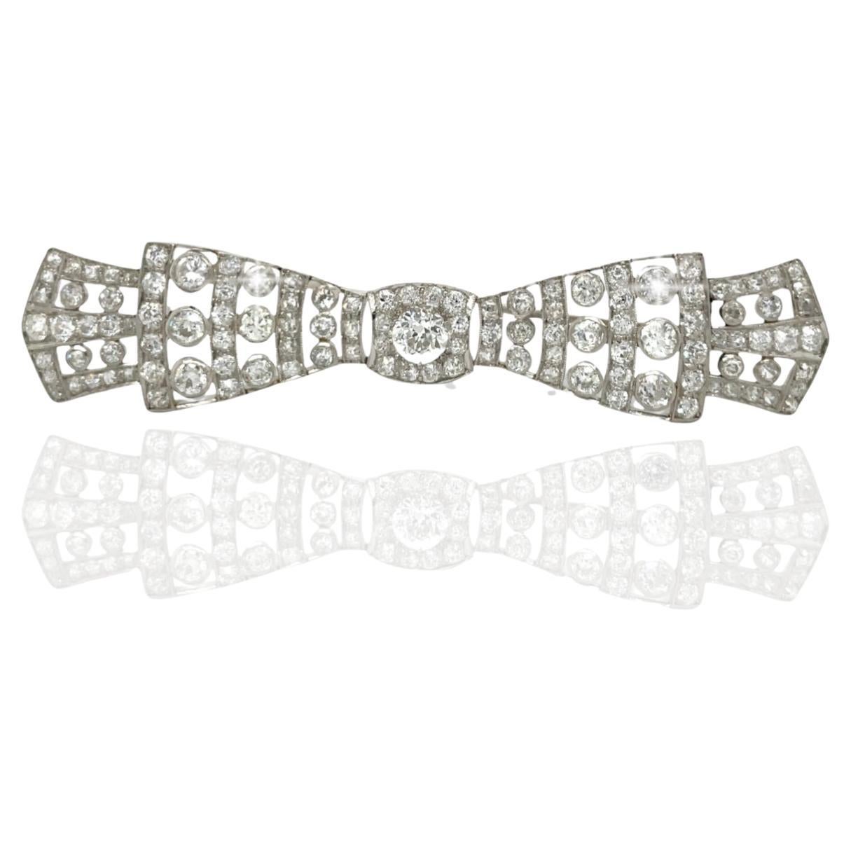 4.24 Ct. Art Deco Diamond and Platinum Bow Brooch For Sale