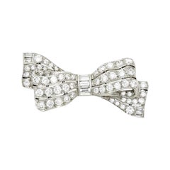 Art Deco Diamond and Platinum Bow Pin, circa 1930s