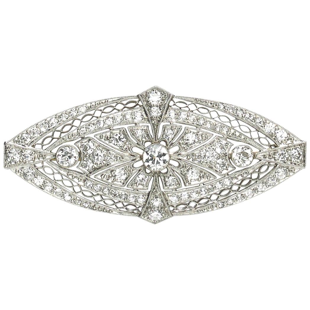 Art Deco Diamond and Platinum Brooch, circa 1925 For Sale