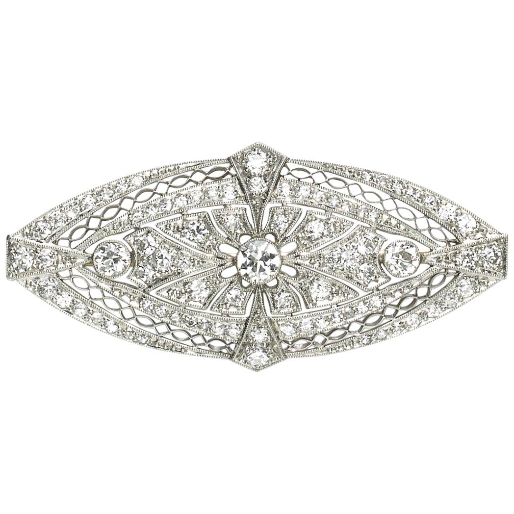 Art Deco Diamond and Platinum Brooch, Circa 1925