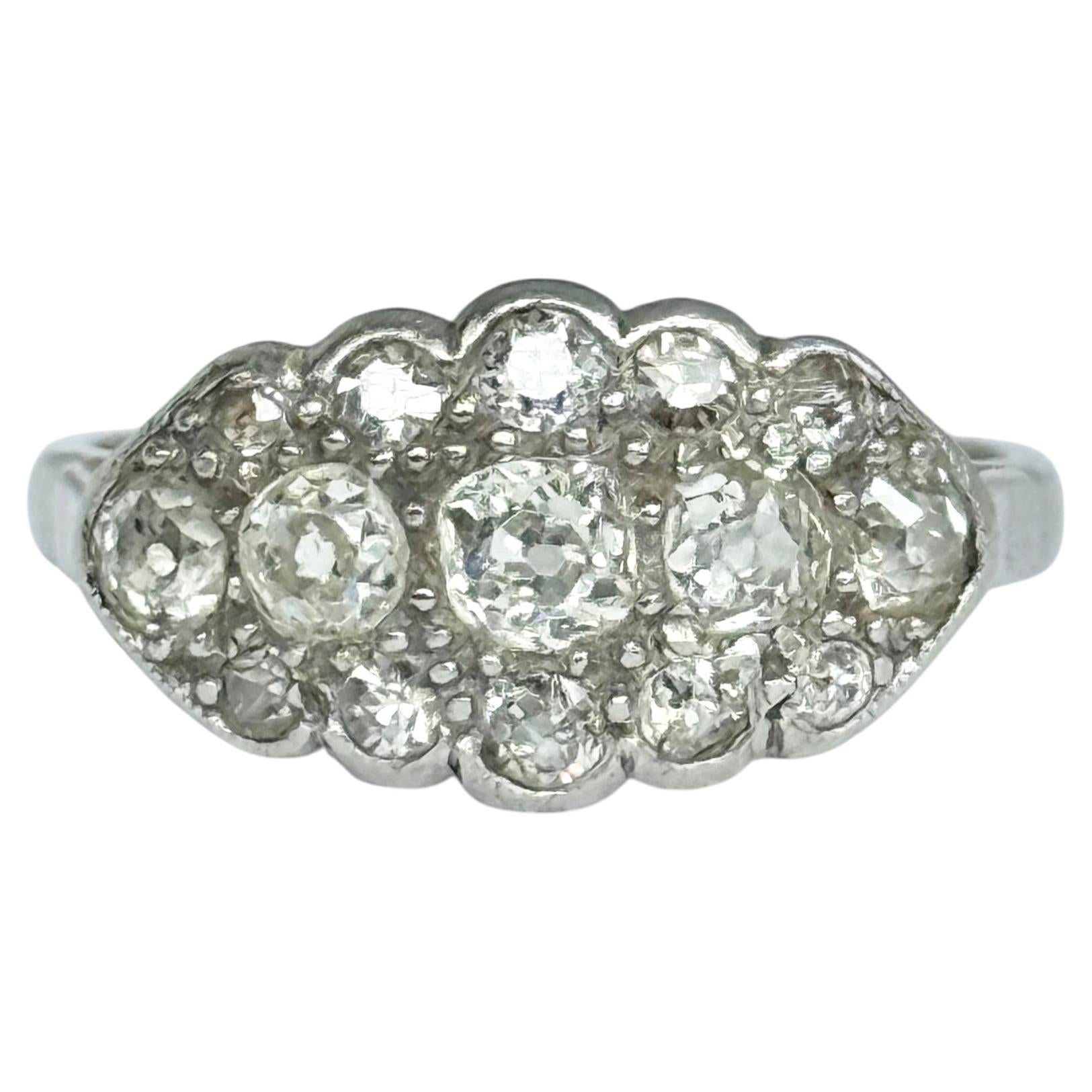 Art Deco Diamond and Platinum Cluster Panel Ring For Sale