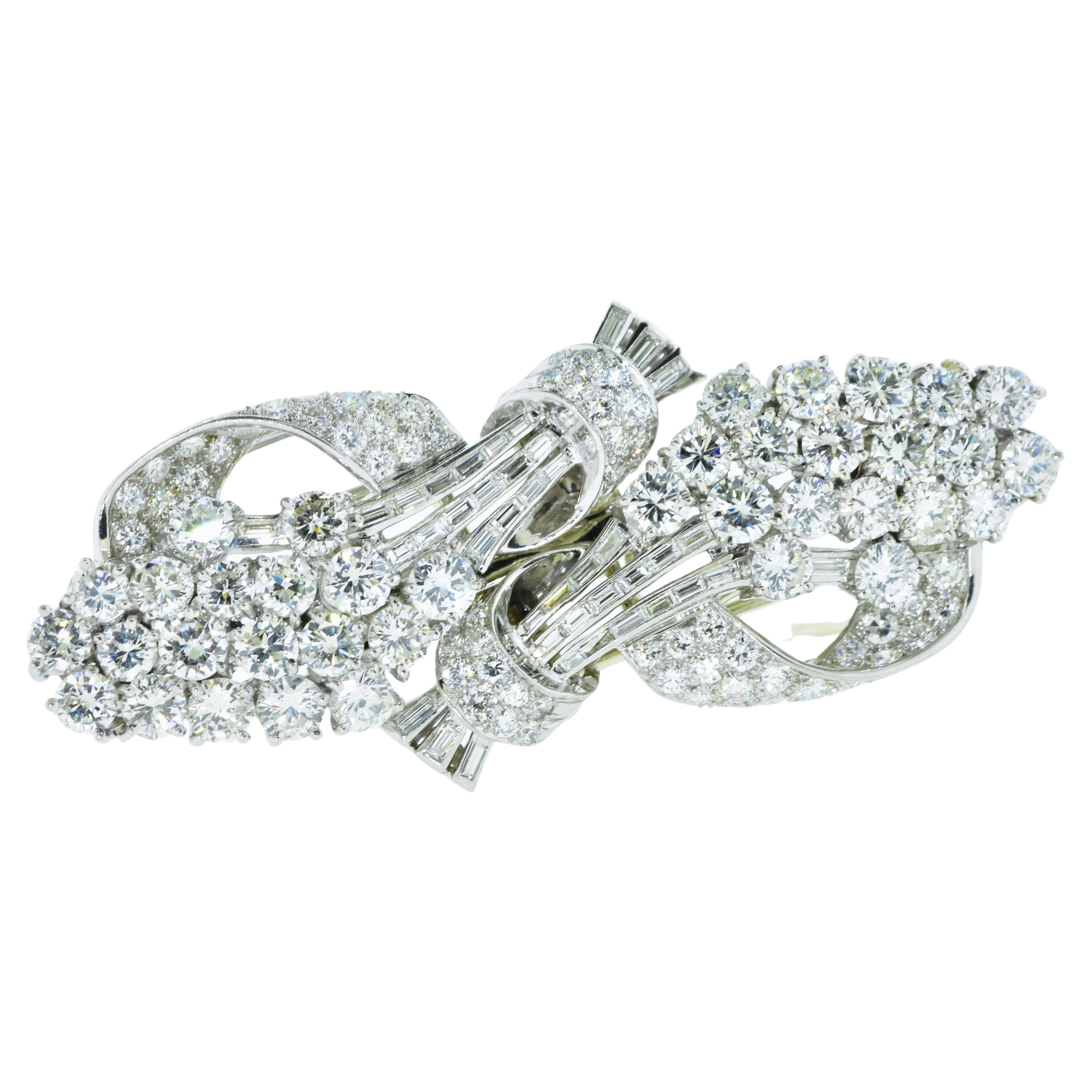 Women's Art Deco Diamond and Platinum Double Clip Brooch, c. 1930 For Sale